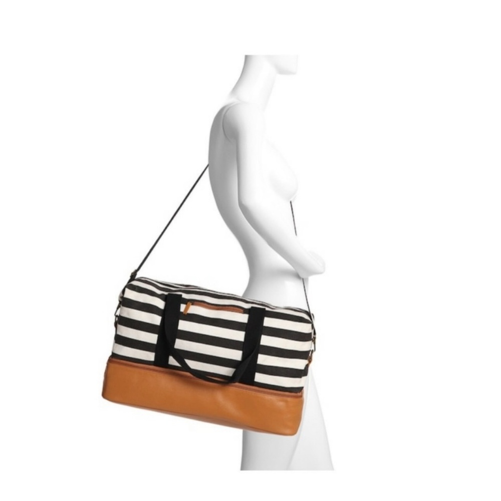 Large Stripe Weekender Duffel Tote Bag with Shoe Compartment